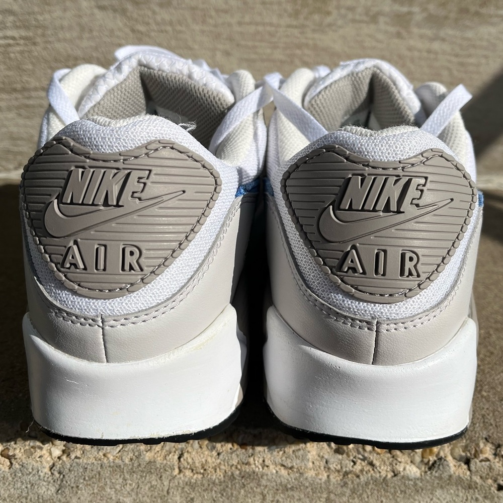Nike Air Max 90 White and Gray and Blue Sneaker - Picture 4 of 9